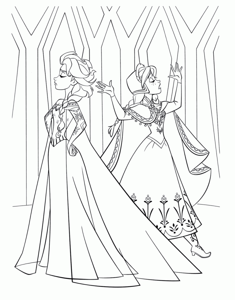 Anna And Elsa Coloring Page