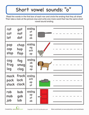 Short Vowel O Worksheets For Kindergarten