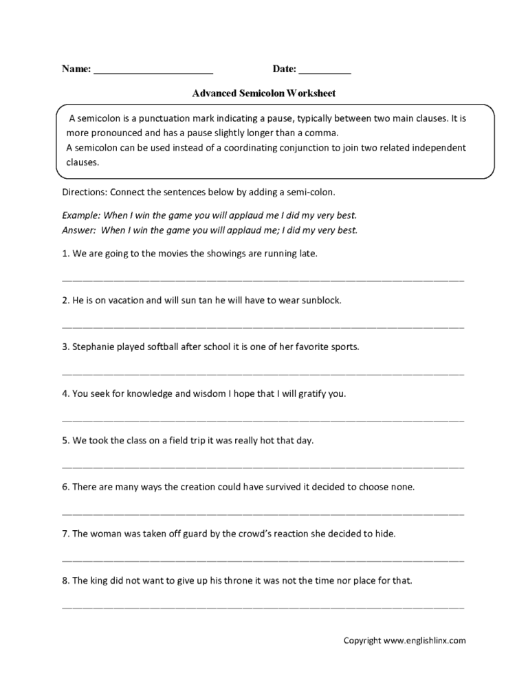Punctuation Year 7 English Worksheets With Answers