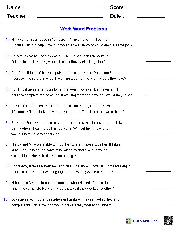 Algebra Word Problems Worksheets Pdf