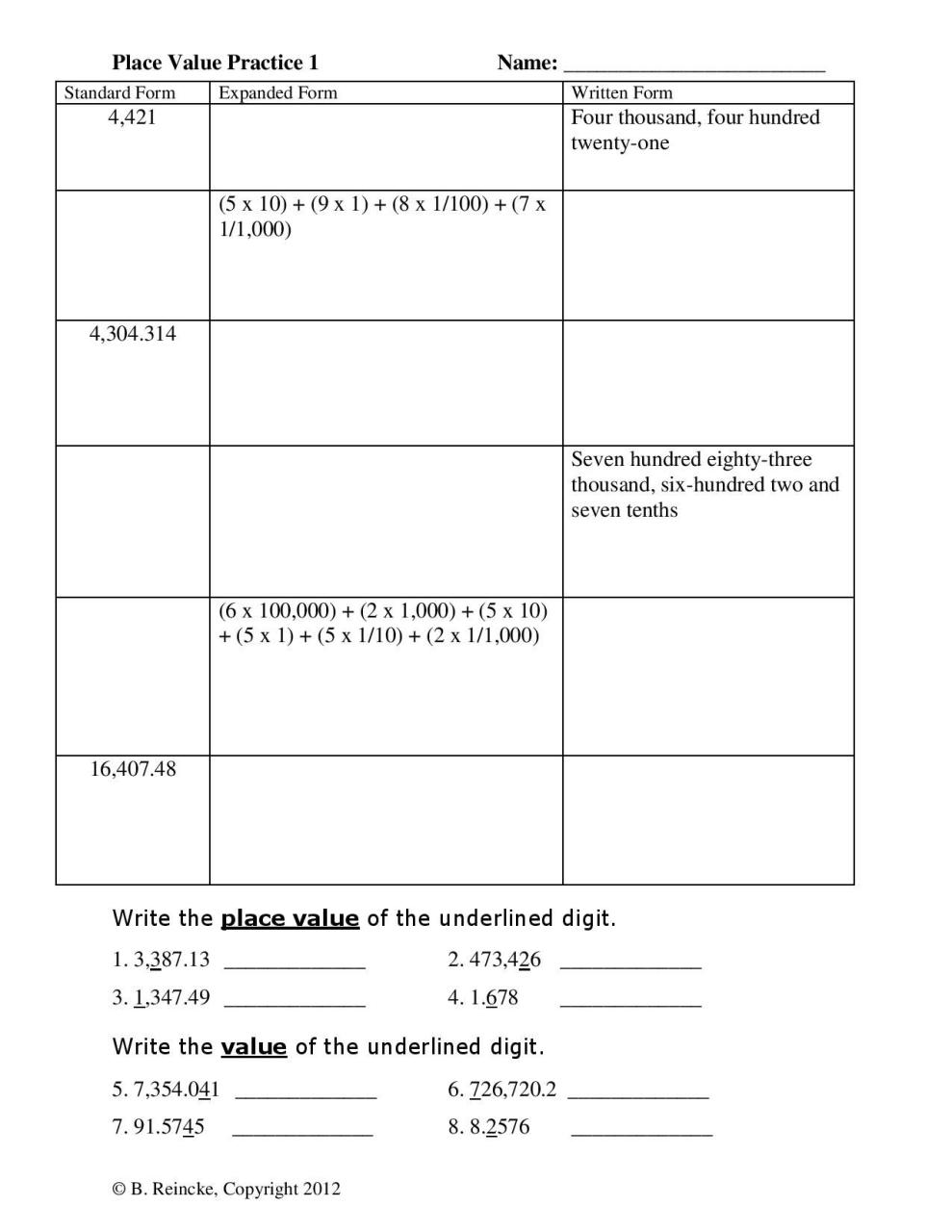 Standard And Word Form Worksheets 4th Grade