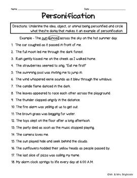 4th Grade Simile Metaphor Personification Worksheet