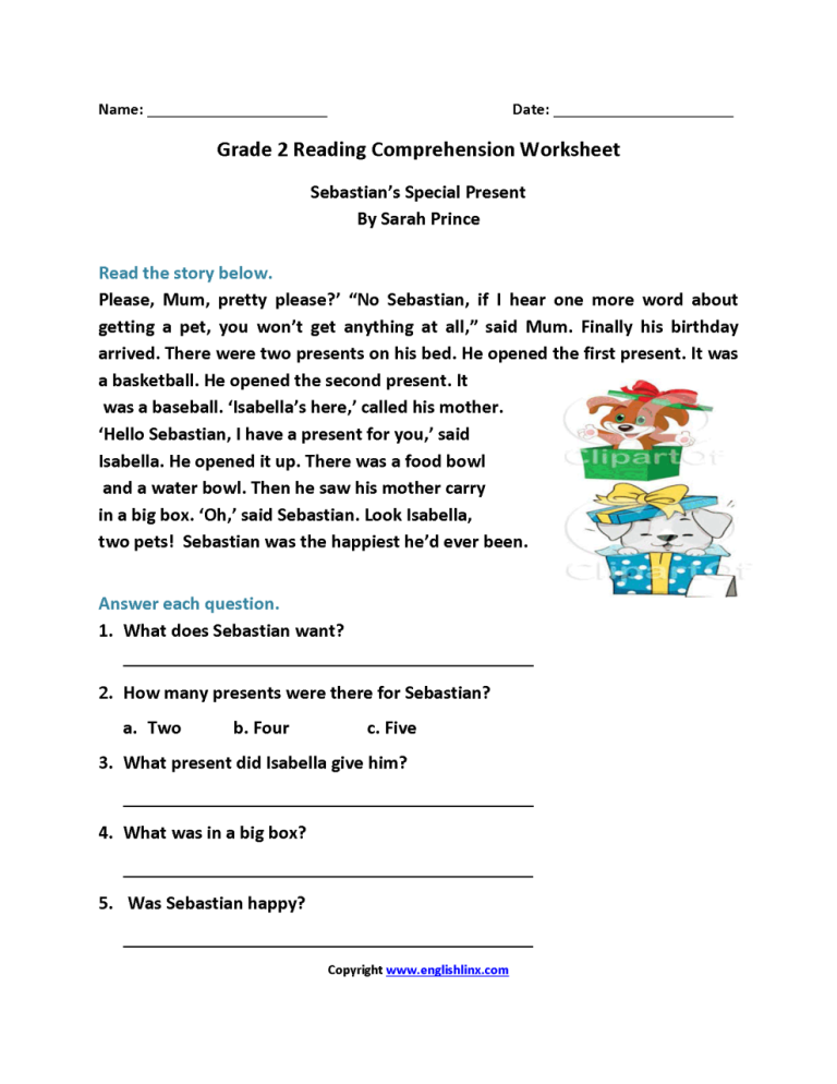 Large Print 3rd Grade Comprehension Worksheets For Grade 3