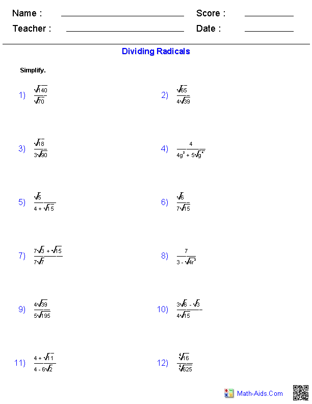Algebra 2 Radicals And Rational Exponents Worksheet Answers