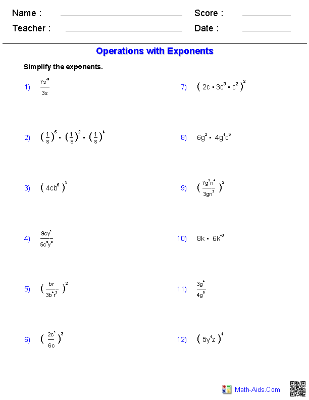 Zero And Negative Exponents Worksheet Answers Pdf