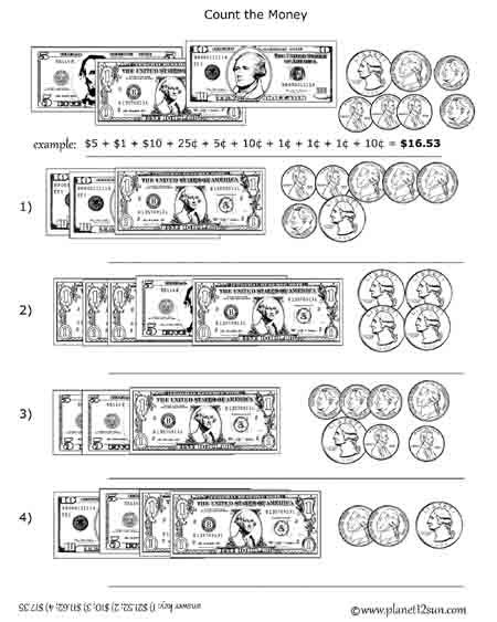 Counting Bills And Coins Worksheets 3rd Grade