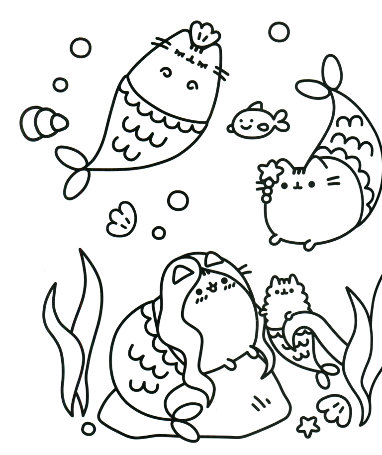 Printable Mermaid Cat Coloring Page