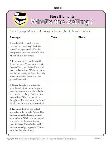 4th Grade Elements Of A Story Worksheet