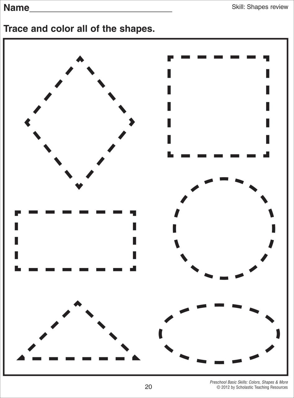 Printable Kindergarten Tracing Shapes Worksheets