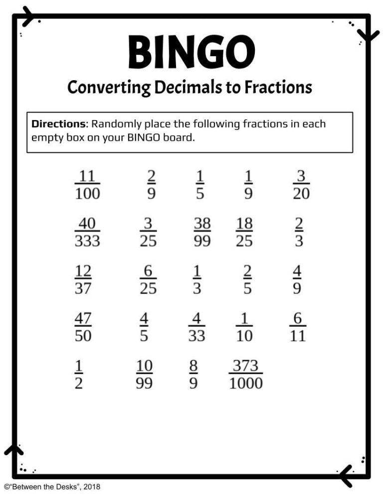 Converting Decimals To Fractions Worksheets With Answers