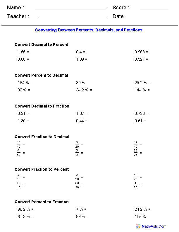 Percent Worksheets Percent Worksheets for Practice Converting