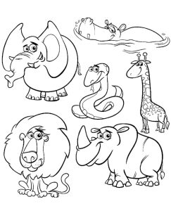 African Animals Simple Coloring Page to Print and Download