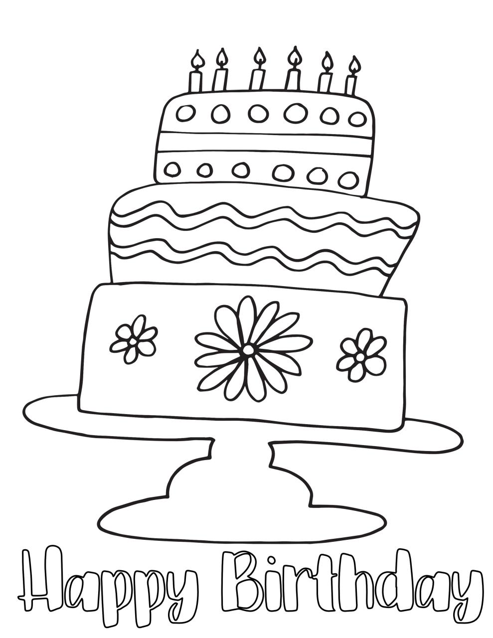 HAPPY BIRTHDAY CAKE Free Coloring Page — Stevie Doodles
