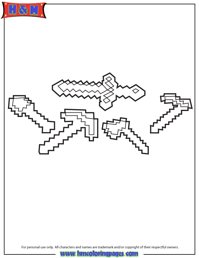 Printable Minecraft Tools Coloring Pages