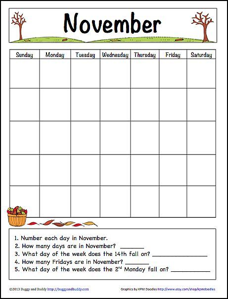 Free Printable Preschool Calendar Worksheets