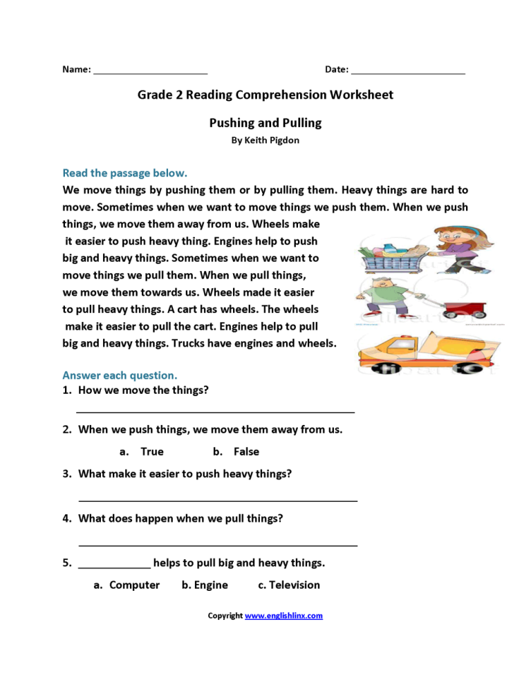 Second Grade Printable 2nd Grade Reading Worksheets