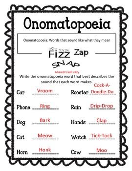 4th Grade Onomatopoeia Worksheets With Answers
