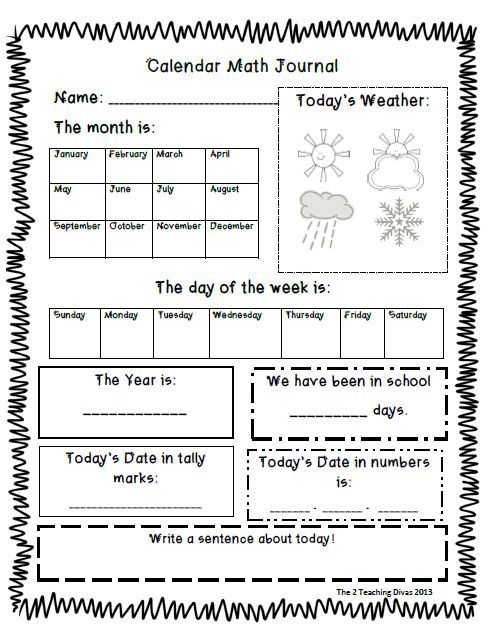 Kindergarten Calendar Worksheets Free