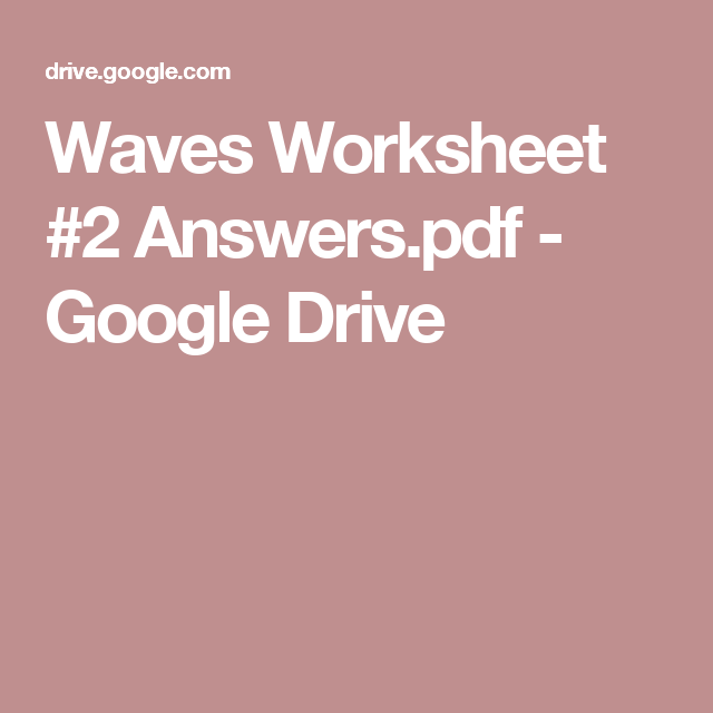 Waves Worksheet Pdf Answers