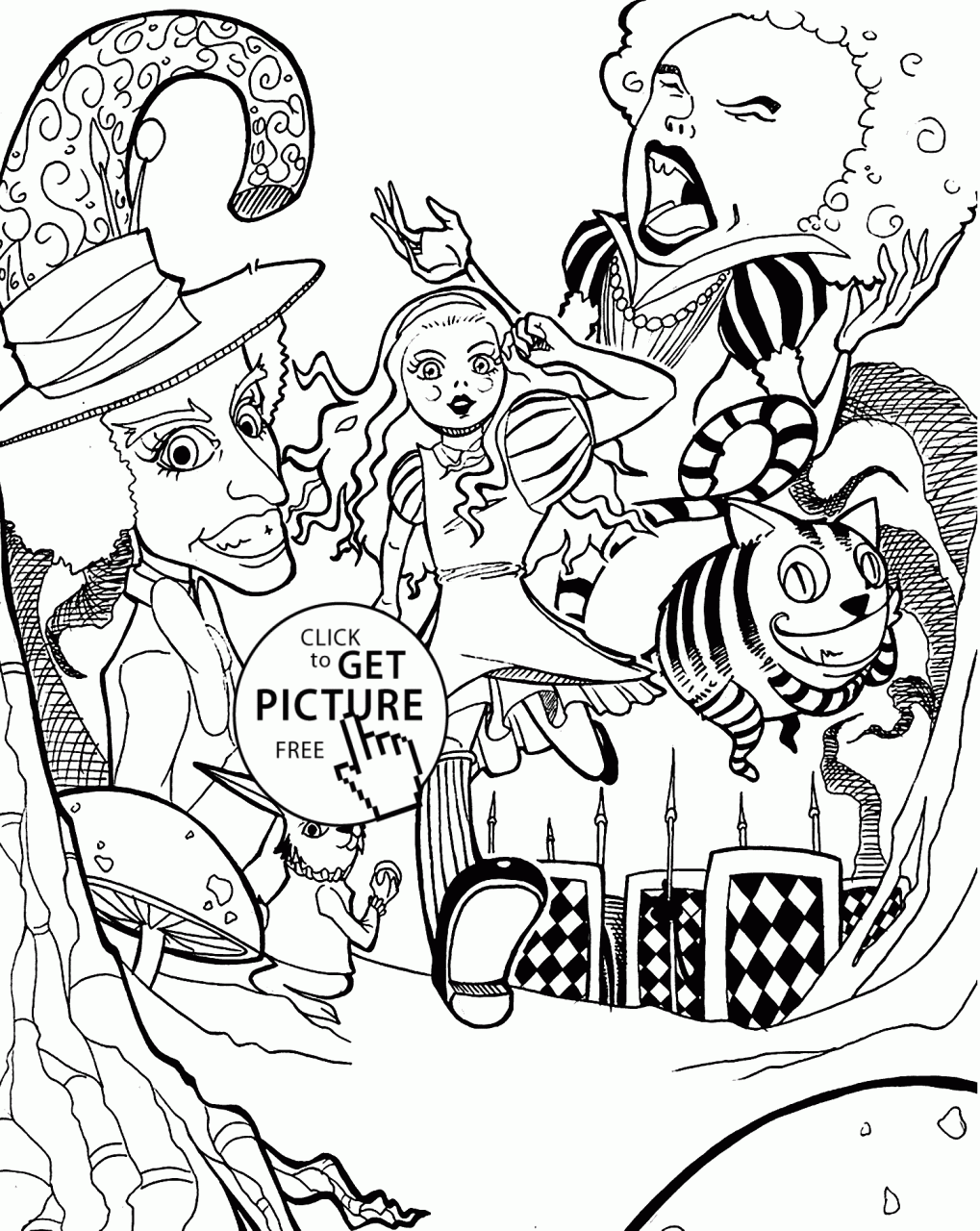 Alice in wonderland coloring pages movie for kids, printable free