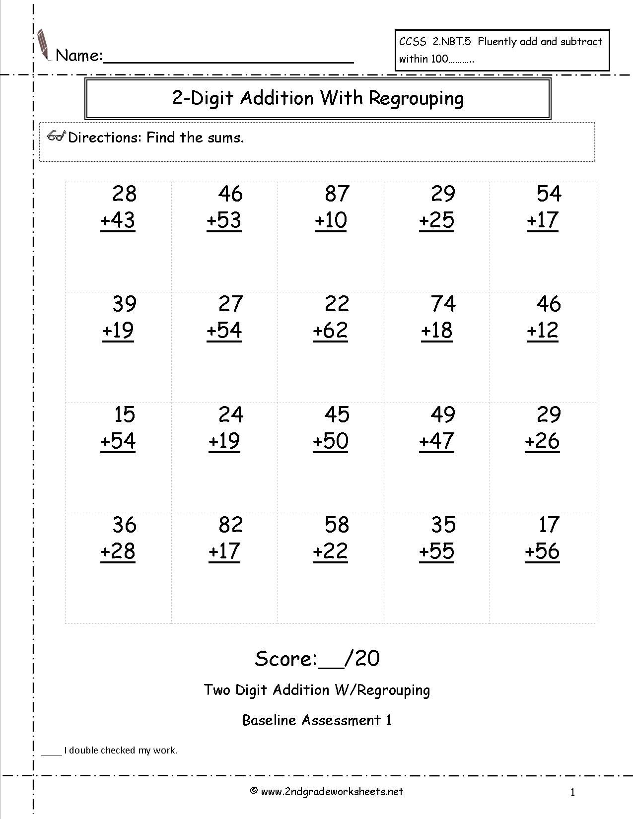 Two Digit Addition Worksheets 2nd grade worksheets, Free math