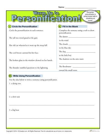 Explain The Personification Worksheet Answers