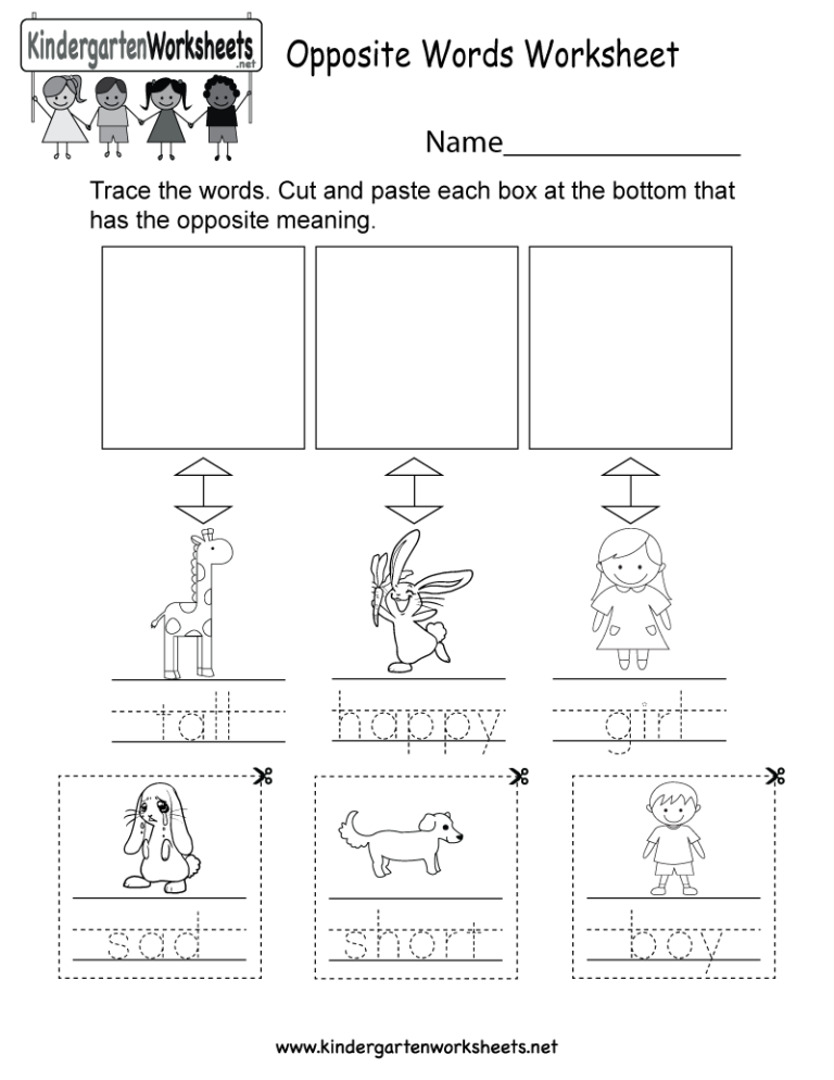 Early Childhood Kindergartener Opposites Worksheets For Kindergarten