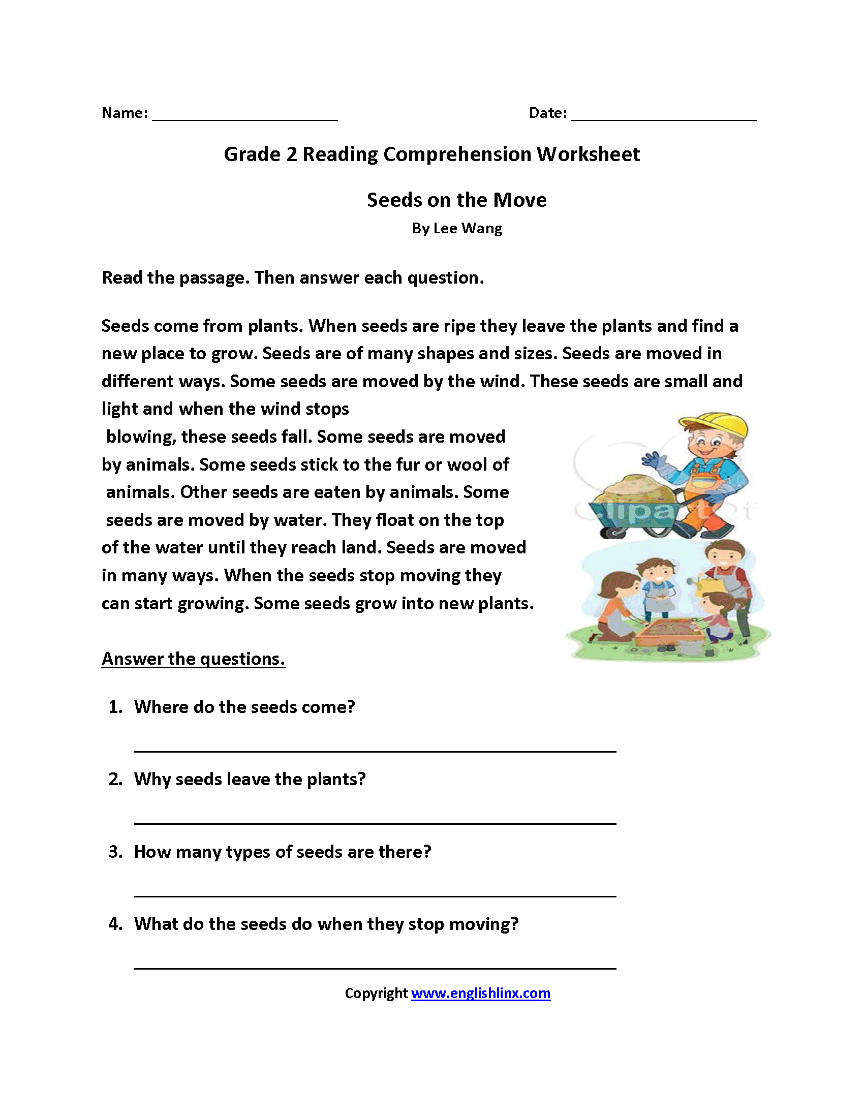 Seeds on Move Second Grade Reading Worksheets Reading comprehension