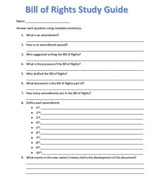 Bill Of Rights Worksheet Answers Key 8th Grade