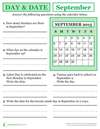 Printable Calendar Worksheets For Grade 1