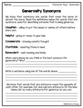 Character Education Worksheets For 1st Grade