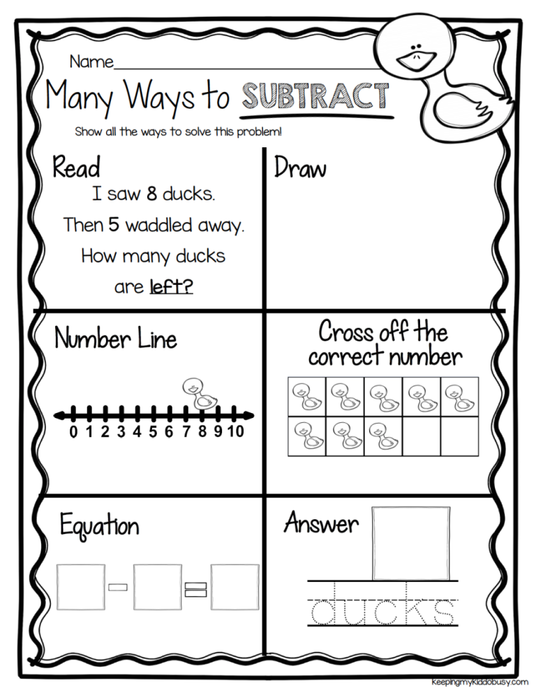 Subtraction Problem Solving Worksheets For Kindergarten