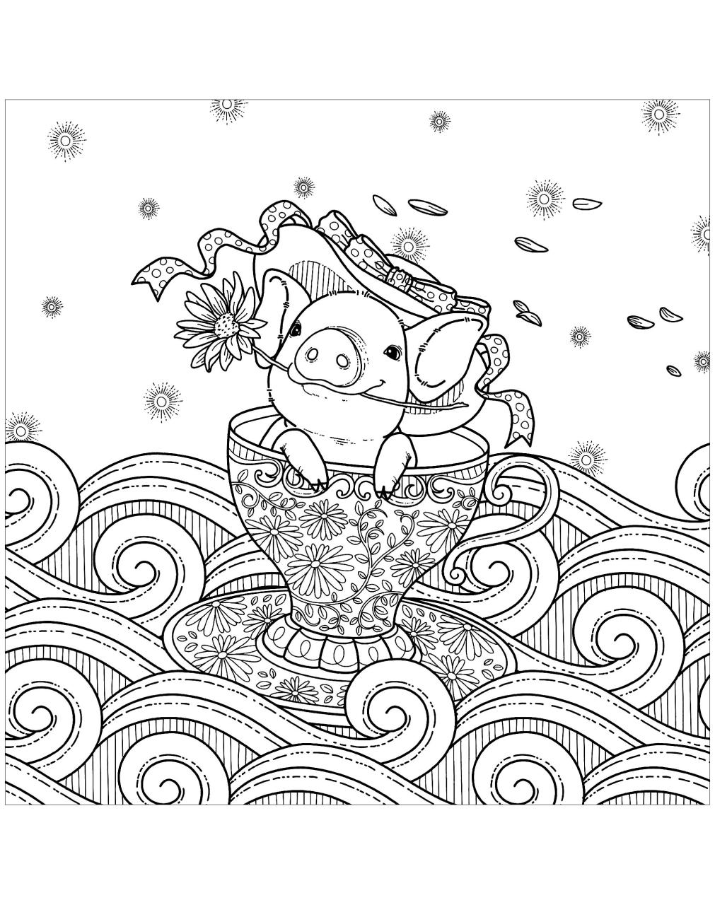 Pig in a cup Pigs Adult Coloring Pages