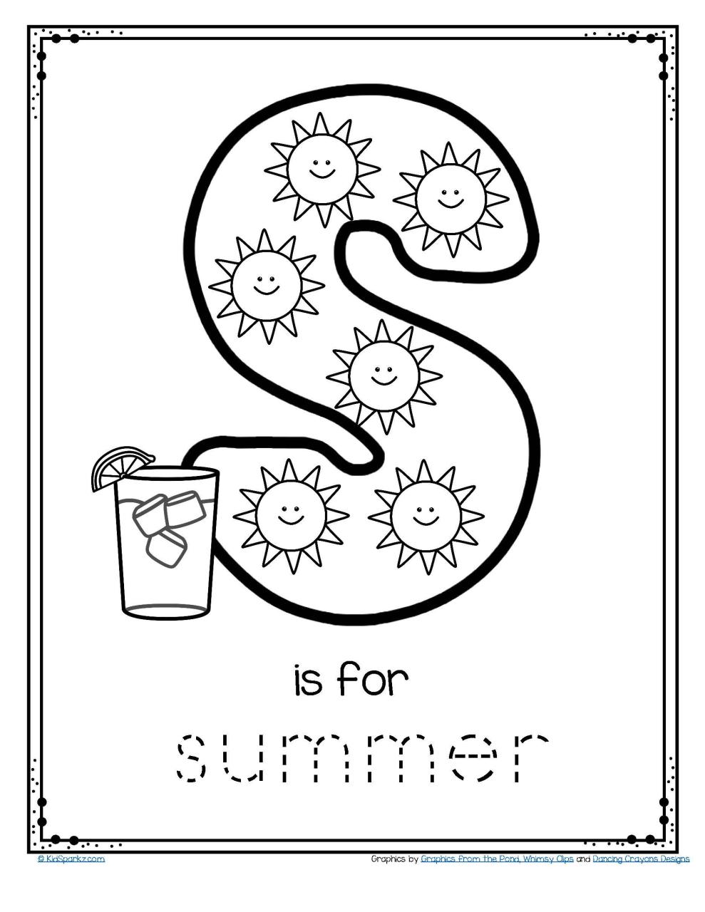 FREE tracing and coloring printable. Sunny days and blue skies bring