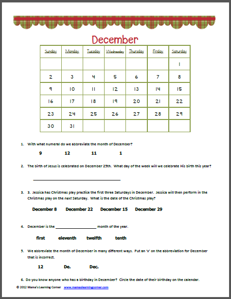 Calendar Worksheets For Grade 2 Pdf