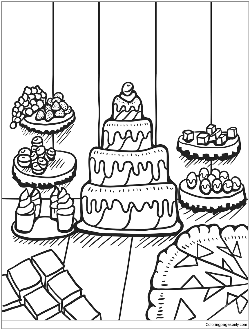 Desserts On The Table Coloring Pages Food Coloring Pages Coloring