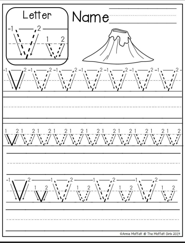 Tracing Letter V Worksheets For Preschool