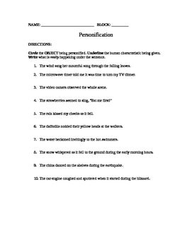 8th Grade Personification Worksheet Answers