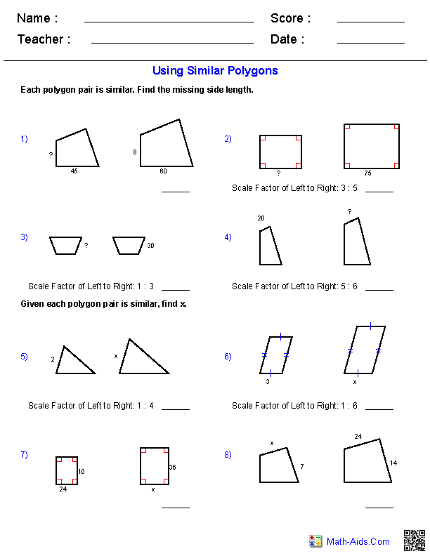 Geometry Similar Polygons Worksheet Answers