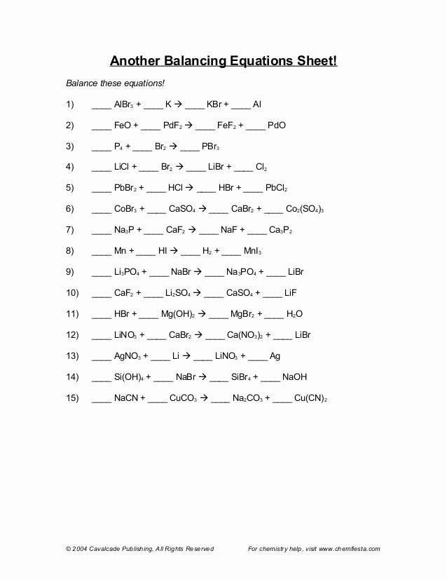 Writing Chemical Equations Practice Worksheet