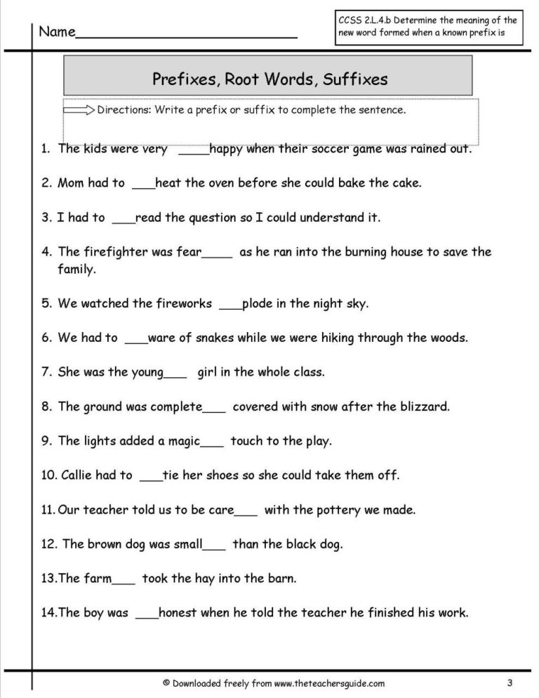 Suffixes And Prefixes Worksheets Grade 4
