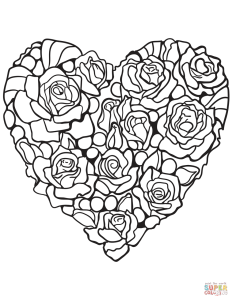 Heart Made of Rose coloring page Free Printable Coloring Pages