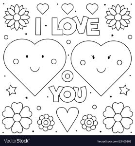 I love you coloring page black and white Vector Image