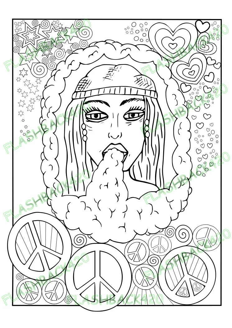 Stoner Gift Printable Coloring Page for Adult Bong Hippie