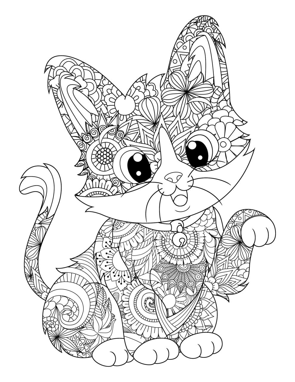 Cat Animal Mandala Coloring Page Instant Download Etsy