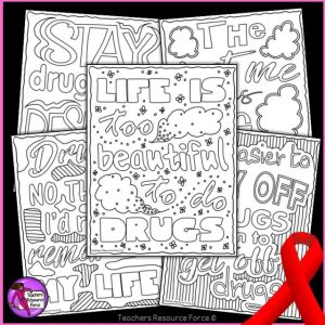 Red Ribbon Quote Coloring Pages and Posters for Drug Awareness Week