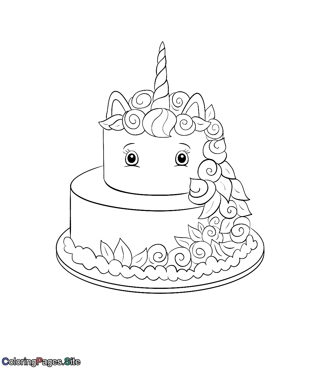 unicorn cake coloring page