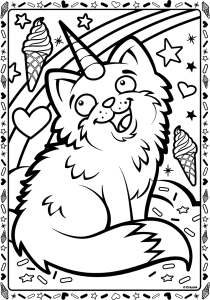 Unicorn Cat with ice cream frame Coloring Pages Unicorn Coloring