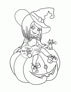Cute Halloween Witch coloring pages for kids, pumpkin printables free