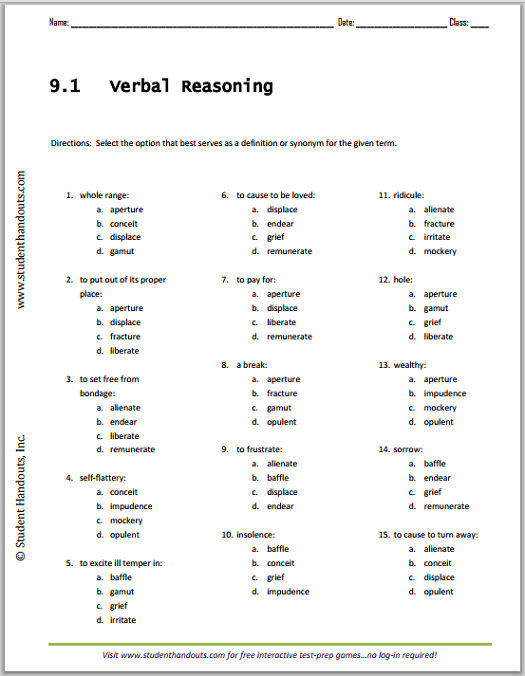 Printable 11 Plus Vocabulary Worksheets Pdf